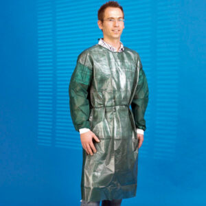 Groene wegwerp jas, non-woven.
140 x 120 cm