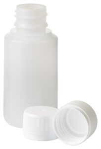 Fles HDPE naturel 100ml met 28 mm schroefmonding, inclusief verzegelbare schroefdop.