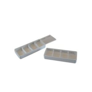 Tablettendoosje wit.4-vaks  108X45X16 mm. Wit medicijndoosje met transparant schuifdeksel voor een willekeurige dag