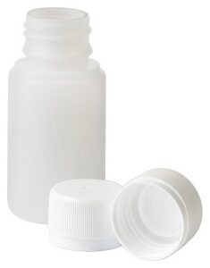 Fles HDPE naturel 60ml met 28 mm schroefmonding, inclusief verzegelbare schroefdop.